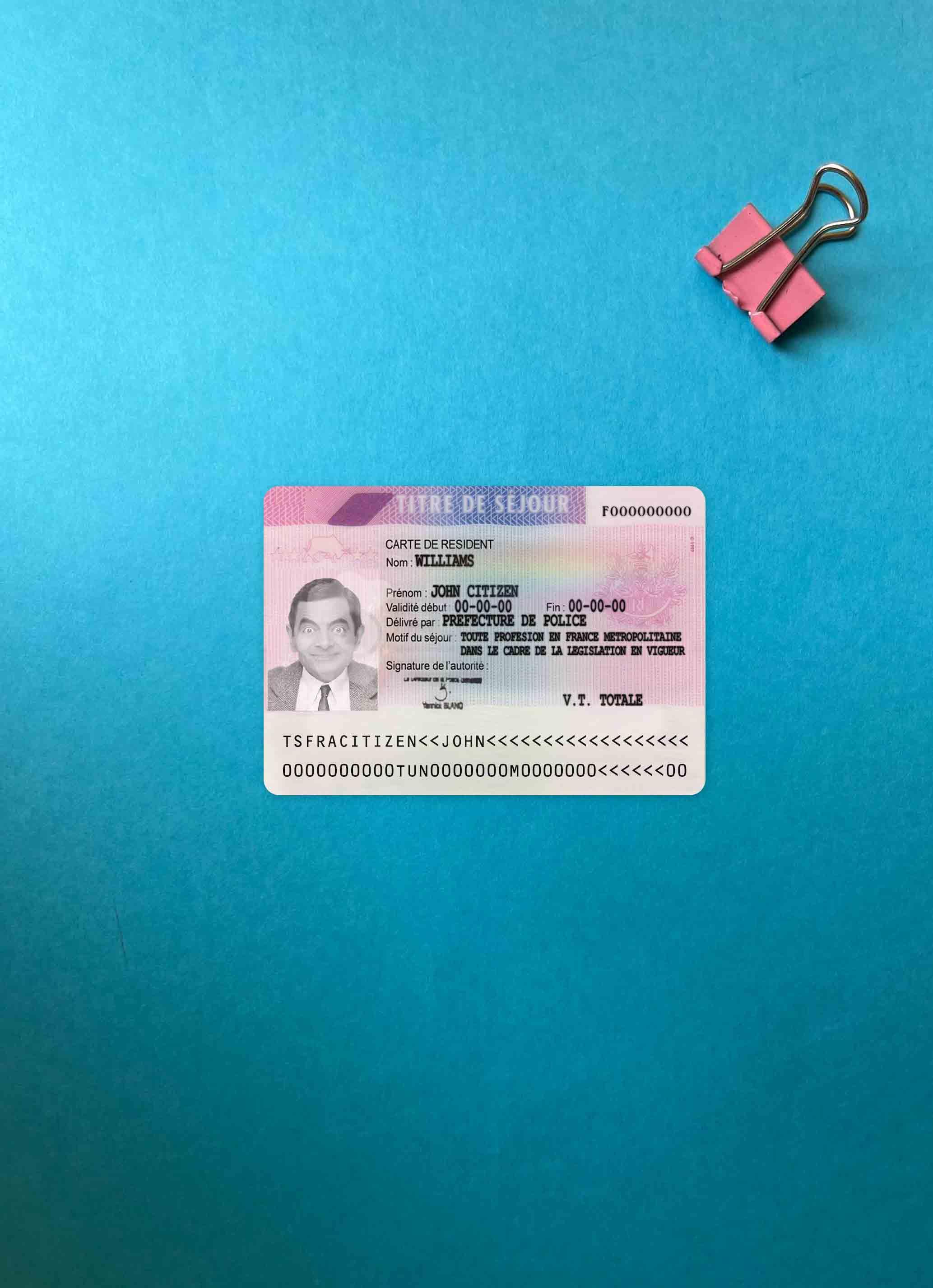 France residence permit version 3 photolook FRONT PSD template